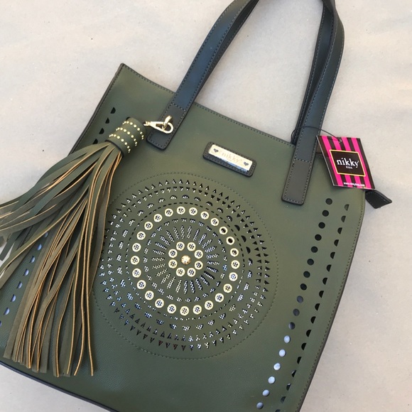 NWT Olive Green Faux Leather Tote Bag - Picture 2 of 7